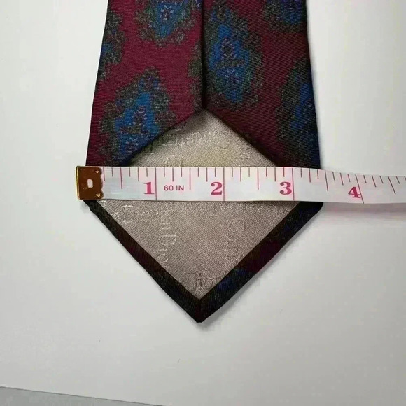 Christian Dior Burgundy Wine Color Blue Patterns Tie - Picture 3 of 3